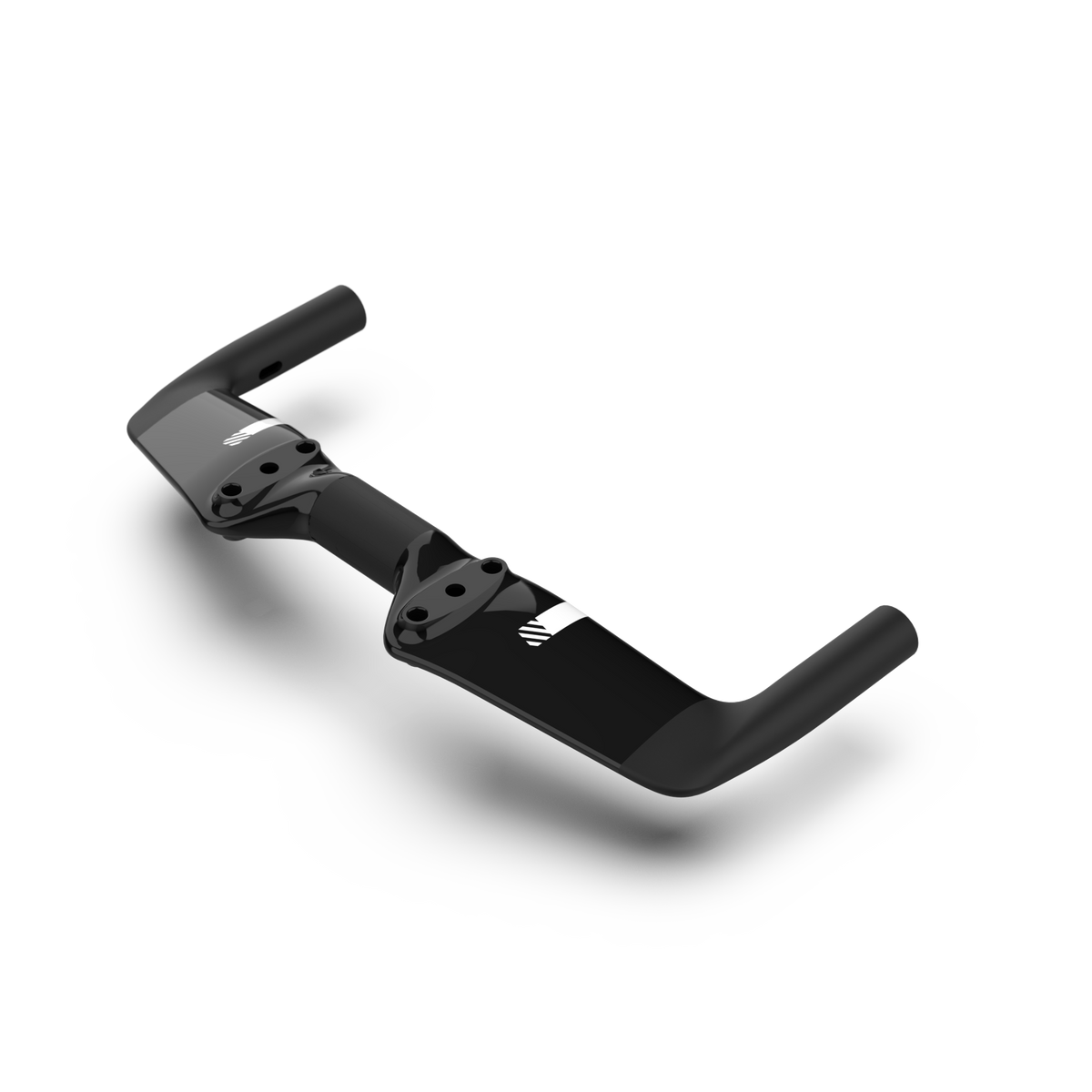 A matte black bicycle handlebar with integrated grips and mounting brackets, shown on a clean white background with a soft shadow.